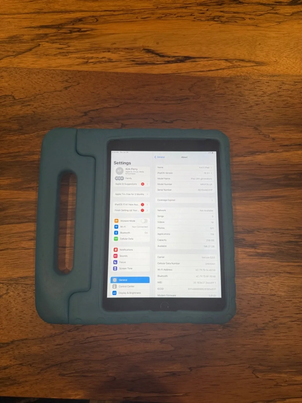 Apple iPad in Teal Blue Protective Case with Handle